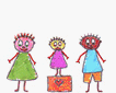 gif animata - 3 bambini che alzano un cartello con scritto: sito per bambini curiosi