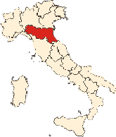 cartina dell'Italia con evidenziata di rosso la regione emilia romagna