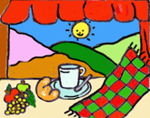 disegno di un tavolo con colazione davanti a una finestra - con clic vai alla pagina dei bed end breakfast