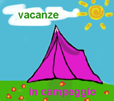disegno di una tena da campeggio con scritta vacanze in campeggio - clic per andare alla rubrica dei villaggi turistici e dei campeggi