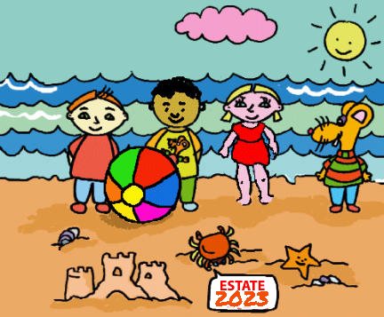 Bambini in spiaggia: disegno da colorare gratis per bambini
