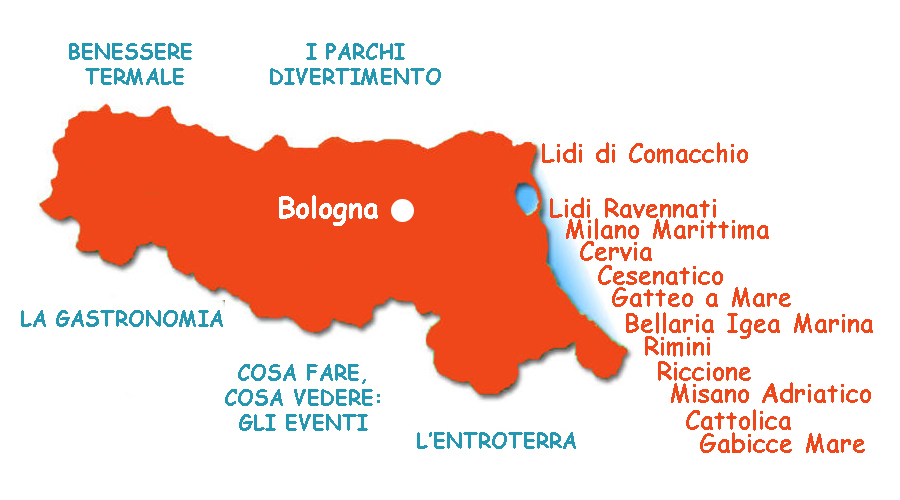 piantina delle località per famiglie con bambini della riviera romagnola